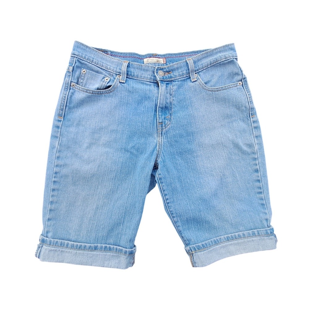 Levis 515 Womens Light Wash Denim Bermuda Shorts Cuffed Size 12 Stretch Blue
